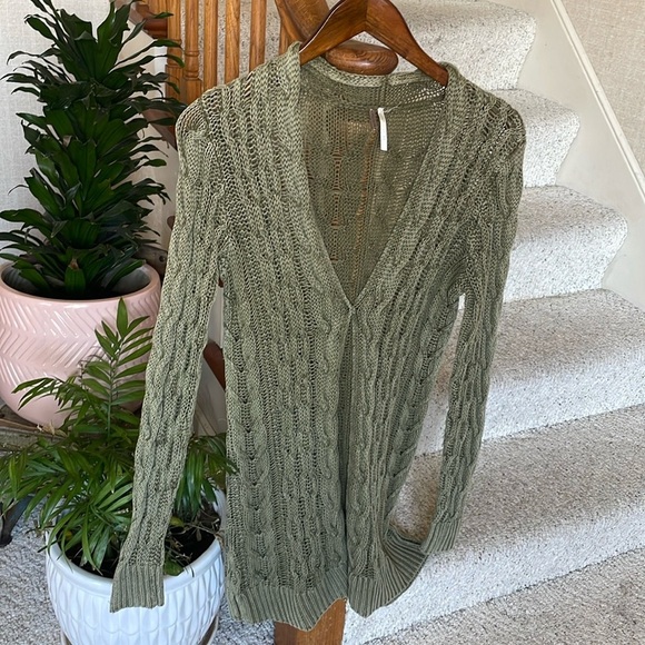 Free People Rare Fall Linen Cotton Crochet Midi Cardigan - Picture 1 of 14